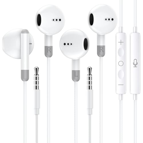 2 Pack Kopfhörer mit Kabel, 3,5 mm In-Ear Kopfhörer, Hochauflösende Headset mit Mikrofon, Ohrhörer mit Lautstärkeregler für iPhone 6/5/SE, Samsung, iPad, Xiaomi, MP3, Huawei, usw 3.5mm Audiogeräte