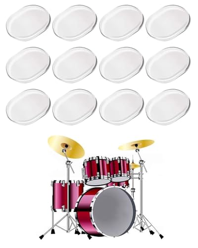 KGDUYC Trommel-Dämpfer-Gele 12 Stück, Transparente Silikon-Gel-Pads zur Schalldämpfung von Trommeln, Weiche ovale Streifen, 12er-Pack für zuverlässige Schalldämpfung.