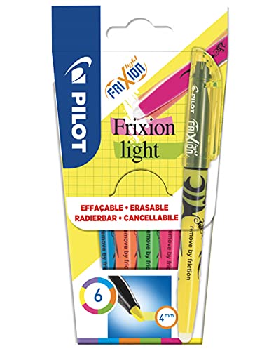 PILOT - 6er-Set FriXion Light - Radierbarer Textmarker - Neonpink, Neongelb, Violett, Blau, Orange, Grün - Keilspitze für feine oder breitere Linien
