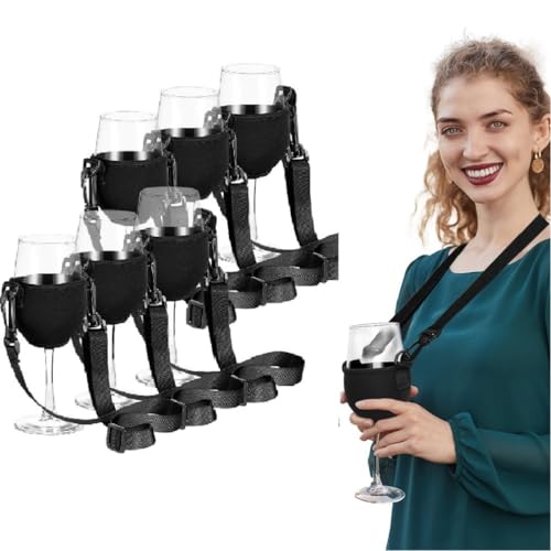 Qiciqinoone Weinglashalter zum Umhängen, 6Pcs Weinglas Halterung Umhängen, Tragbare Weinglashalter für den Hals Wein, Verstellbarer Weinglashalter um Den Hals Hängend, für Outdoor-Aktivitäten, Party