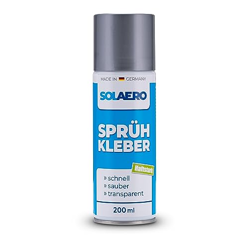 SOLAERO wasserfester Sprühkleber (200ml) - extra stark, fein vernebelnd, schnell haftend - Hobby & Handwerk | klebt Filz, Textil, Leder, Papier, Pappe, Holz, Makramee, uvm - Herstellung Deutschland