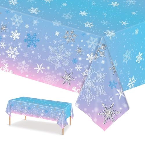 PHOGARY 3 PCS Schneeflocken Tischdecke Weihnachten Einweg Tischdecke Schneeflocken Deko - 220 cm x 130 cm - Frozen Geburtstagsdeko Mädchen Geburtstagsparty Frozen Geschenke Party Dekoration Geburtstag