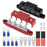 12V-48V DC Sammelschienen - 2 Stück Sammelschiene Verteilerblock, 250A Sammelschiene BusBar Box mit 4 x M8 Anschlussbolzen, für Auto Marine Auto Anhänger Wohnmobil Boot, Rot und Schwarz