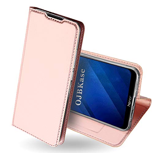 OJBKase Honor 8X Hülle, Premium Slim PU Leder Handy Schutzhülle [Standfunktion] Hülle/Cover/Brieftasche/Ledertasche Bookstyle Tasche Lederhülle Handyhülle für Huawei Honor 8X (Roségold)