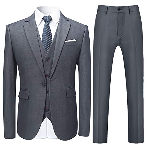 Allthemen Anzug Herren Anzug Slim Fit 3 Teilig Herrenanzug 3-Teilig Anzüge Herren Modern Sakko für Business Hochzeit Grau XL