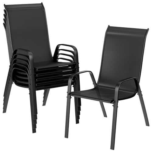 LIFERUN Gartenstühle Stapelstuhl Camping Stapelbar Hochlehner Terrassenstuhl Textilene Stahlgestell für Gärten Innenhöfe Balkone Restaurants 150 kg Belastbar 54 x 69 x 93cm (6, Schwarz)
