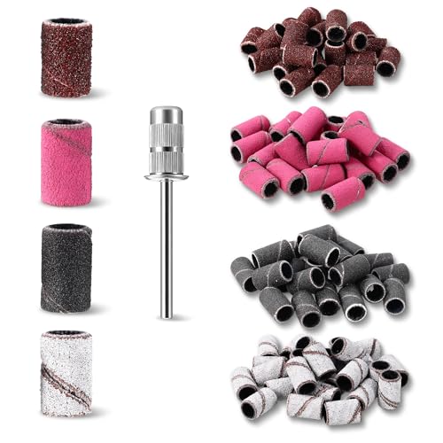 100 Stück Schleifkappen Nagelfräser, Schleifhülsen Nagelfräser, 80/120/180/240 Grid, Nagelfräser Aufsätze, Nagelfräser Bits, Fräser Nägel Aufsätze für Maniküre Pediküre Nagelpflege