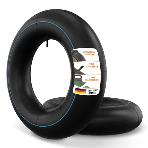 TENE® 2X Stück Premium 4.8/4.00-8 Schlauch für Schubkarre, Rasenmäher und mehr - aus robustem Butykautschuk doppelt gelegt für Lasten bis 170 kg inkl. Autoventil