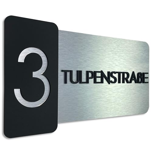 Hausnummer-Schild Adressschild haus hauswand personalisiert acrylglass 3d individuelles design (Schwarz, 40x22cm)