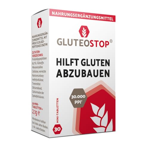 GluteoStop - hilft Gluten abzubauen - Glutensensitivität - glutenarme Ernährung – Enzym (30 Mini-Tabletten)