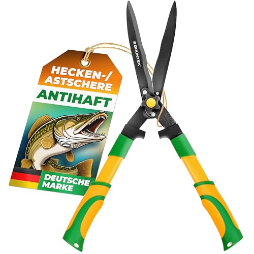 GRÜNTEK HECHT Heckenschere und Astschere, 560 mm Strauchschere mit SK5-Stahlklingen, Teflon-Beschichtung, Anschlagpuffer, Präzisionsschliff, 2-Komponentengriffe