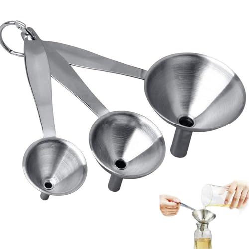 TSKDKIT 3 Stück Trichter Edelstahl mit Langem Griff Klein Metall Trichter Mini Edelstahl Trichter zum Übertragen von Flüssigkeiten und Pulver