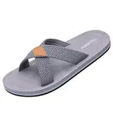 Harssidanzar Herren Cross Slide Sandalen Slip auf Bequeme Leichte Sommer Slipper Schuhe Für Innen und Outdoor Quick-Dry KM229EU,Grau, Größe 42