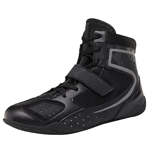 DAMANDO Frauen Boxstiefel, Atmungsaktive Gewichtheben Kickboxen Schuhe Leichte Casual High Top Wrestling Turnschuhe,Schwarz,39 EU