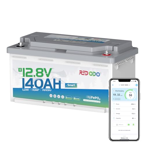 Redodo 12V 140Ah H190 Bluetooth Untersitz-LiFePO4 Batterie mit 189mm Höhe, 1792Wh Tiefzyklus Lithium Batterie mit 150A Smart BMS, Niedrigtemperaturschutz, Perfekte Ersatzbatterie für Wohnmobil, RV