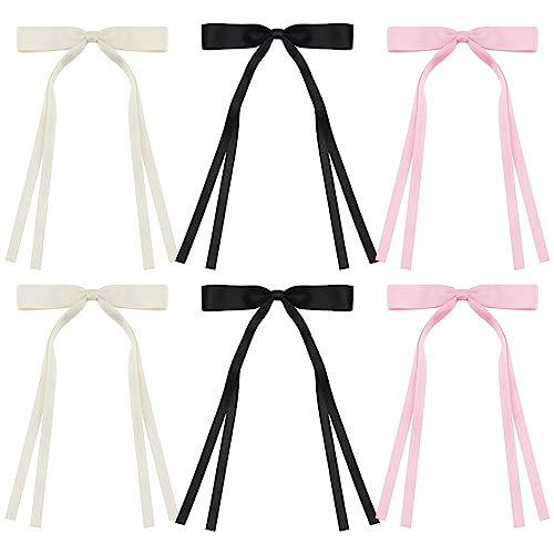 6 Stück Haarschleifen Schleife Haarspange, Einfarbiges Band Haarschleifen Mädchen Französische Haargummi mit Schleife Hair Bow Haarklammer Schwarz Hair Bow Clip für Hair Deko(Schwarz Rosa Beige)