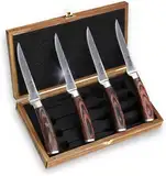 Wakoli EDIB 4er Damast Steakmesser-Set – 12,5 cm Klingen aus 67 Lagen Damaststahl mit VG10 Kern, Pakkaholzgriff, Profi Küchenmesser in Geschenkbox