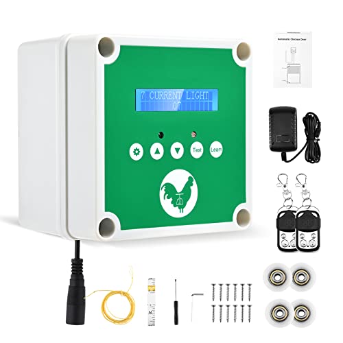 Automatisches Hühnerhaus Hühnerklappe,Sunowl Elektrische HühnerklappeTüröffner Hühnerstall mit Timer und 2 Fernbedienungen, Elektrisches Hühnerhaus-Türset zum Schutz der Hühner (Enthält Keine Tür)