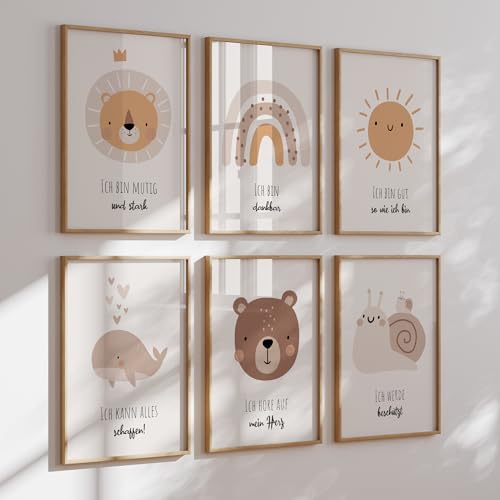 MeinBaby123® Affirmationsbilder | 6er Poster Set DIN A4 | Bilder Kinderzimmer | Deko Bilder | Babyzimmer | Wandposter Premium (Affirmations Poster V2)