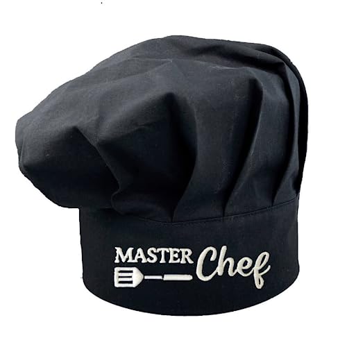 Pet-Jos Master Chef Chef Kochmütze mit Stickerei Unisex Geschenk Kochmütze aus Baumwolle Küche Hotel Restaurant Gastro-Hüte Einstellbar für Männer Frauen Kochen Schwarz