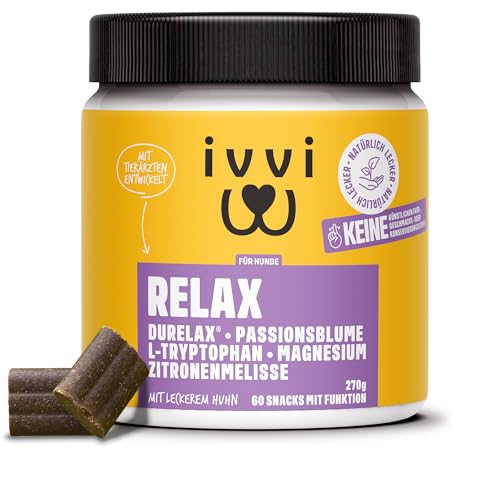 ivvi Relax - Beruhigungsmittel für Hunde mit L-Tryptophan bei Angst, Stress und zur Beruhigung - 60 leckere Snacks mit Huhn