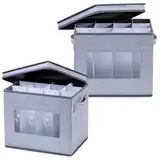 VENO 2er-Pack Aufbewahrungsbox für Champagnerflöten aus Glas mit Deckel und Griffen, Stielgläser-Organizer, Faltbox für Umzug von Glaswaren Inklusive Trennwände (Champagnerflöte, 2er-Pack)