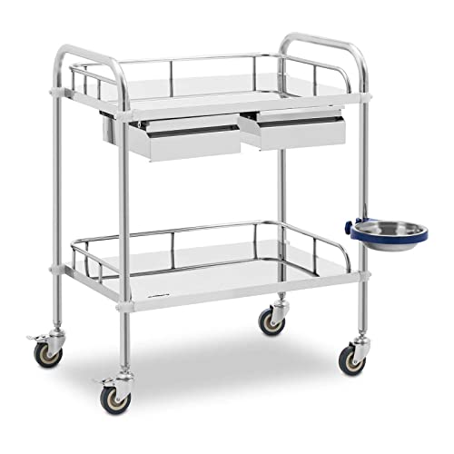 Steinberg Systems SBS-LF-135 Laborwagen Edelstahl 2 Ablagen je 61 x 40 x 13 cm 2 Schubladen 20 kg Aufbewahrungswagen