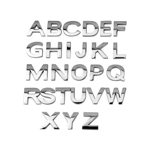 26 Stücke A-Z Alphabet DIY 3D Chrome Auto Emblem Aufkleber, Benutzerdefinierte Metall-Buchstaben für Auto und Briefkasten, Buchstaben Symbol Abzeichen Hausaufkleber, Emblem, Namensschild (Silber)