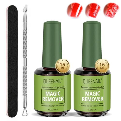 2 Stück 15 ml Nagellackentferner,Gelnägel Shellac Entferner Remover mit Nagelfeile und Nagelhautschieber,Gel Nagellack Entfernung in 2-5 Min,Einfach und Schnell Gel Nail Polish Remover Für Nail Art