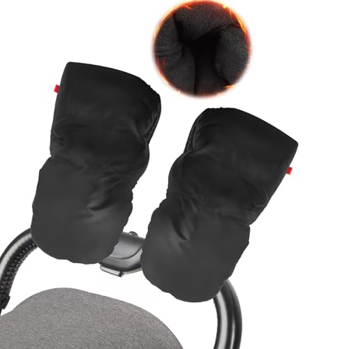Handwärmer für Kinderwagen, Handschuhe Wasserdicht Winddicht Warme, Kinderwagen Griff Handmuff, Schwarz Kinderwagenmuff Plüsch Innenseite für Alle Kinderwagen und Buggy