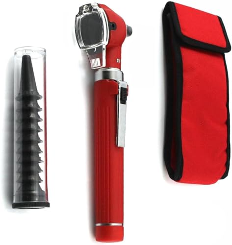 "Mini-Otoskop Set - Professionelles Ohrlicht & Ohrspiegel Kit | Otologie Instrument für Ärzte, Pflegekräfte & Familien | Für Erwachsene, Kinder & Babys | HNO-Spiegel" (Red otoscope)