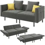 Yaheetech Trennbares Sofa mit Schlaffunktion, Schlafsofa 2 Sitzer aus Samtstoff, Schlafcouch mit 4 Kissen, 170x80x72.5 cm Multifunktionaler Schlafsessel fürs Wohnzimmer/Schlafzimmer/Gästezimmer, Grau