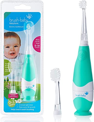 Brush BabySonic elektrische Zahnbürste für Babys & Kleinkinder (0-3 Jahre) - LED-Timer, sanfte Vibration, Spaß beim Putzen, Ersatzbürsten kompatibel (Blaugrün)