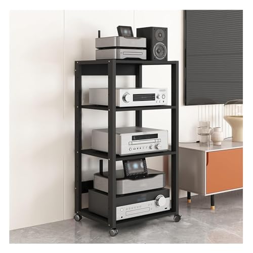 Rygcrud Audio-Video-Regal, Av Tower Media Stand - Stellfläche 50x40cm, Beweglich Elektronik Geräte Rack - Plattenspieler DVD Unterhaltung Halterung(110cm/4 Tiers)