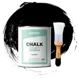 PACK Kreidefarbe für möbel 750ml + Malerpinsel speziell für Chalk Paint - Möbellack Natürlicher Kreideeffekt - Farbe für Holz (DUNKELSCHWARZ)