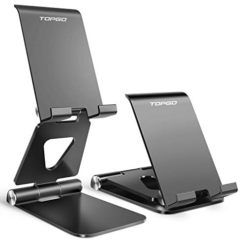Handy-Ständer Verstellbarer[2020 Update], Klappbar Handy Halter mit praktischem Ladeanschluss, Höhenverstellbar handyständer kompatibel für iPhone/Samsung/Smartphones/iPad Mini/Kindle, Schwarz