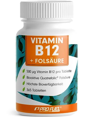 VITAMIN B12 hochdosiert - 365 Tabletten - 500µg Vit B12 + FOLSÄURE 200µg pro Tag - mit Methylcobalamin, Adenosylcobalamin & Hydroxocobalamin Vitamin B12 - laborgeprüft mit Zertifikat - 100% vegan