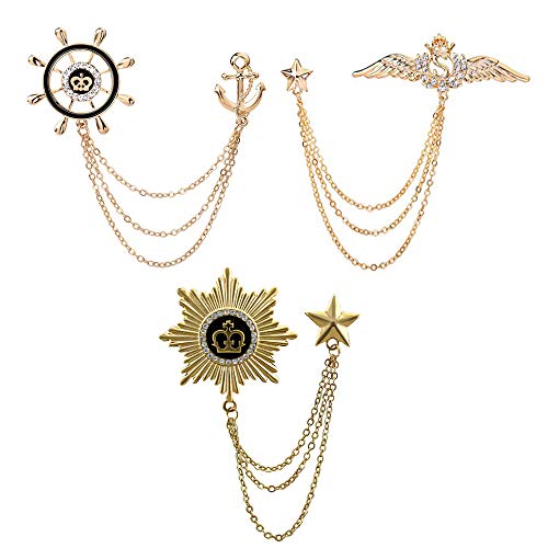 Huture 3 Stück Herren Brosche Anstecknadel Broschen Metallclip Blusen Clips Schal Zubehör Clip Nadeln Flügel-Seitenruder-Schild Kristall Vintage Clips Mode Schmuck Abzeichen Corsage für Damen, Gold