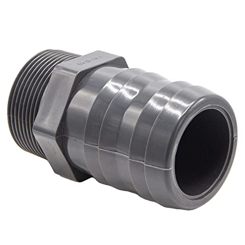 PVC 1/3 Schlauchtülle I 53-50mm Tülle I 1 1/2 Zoll Außengewinde I 10 Bar I Schlauchanschluss mit Rippenstruktur für idealen Halt I PVC Fitting mit Tülle für Pool und Garten I bm_028