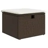 Makastle Gartenhocker, Poly Rattan Fußhocker mit Kissen, Fußauflage, Balkon Sitzhocker, Rattanhocker für Garten Terrasse, Braun 55x55x37 cm