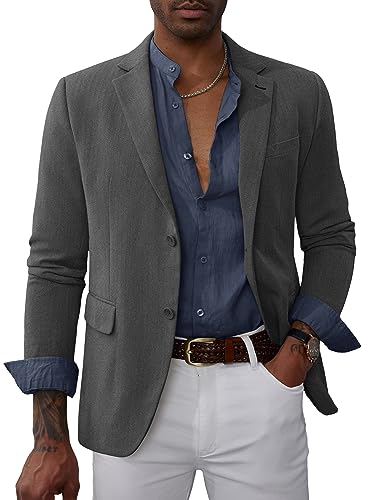 PaulJones Herren Blazer 2 Knöpfe Elegente Sakko Sportlich Modern Herren Anzugjacke Streifen Sakko 44 Dunkelgrau 472A23-3