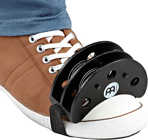 Meinl Percussion Foot Tambourine, Fußtamburin/Foot Percussion - Cajon Add-Ons / Cajon Zubehör - Stahl-Schellen, Siam Eiche, Schwarz (FJS2S-BK)