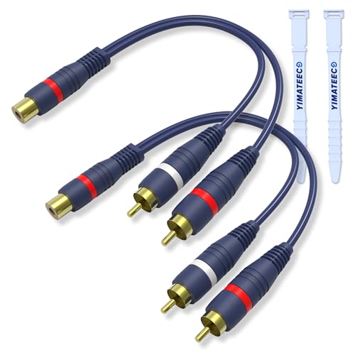 YIMATEECO Cinch Y Kabel Splitter RCA Y Adapter 15cm AV Audio Kabel Cinch Verteiler für Subwoofer, Lautsprecher Heimkino (15cm RCA Cable, 1 Buchse zu 2 Stecker, 2Stü)