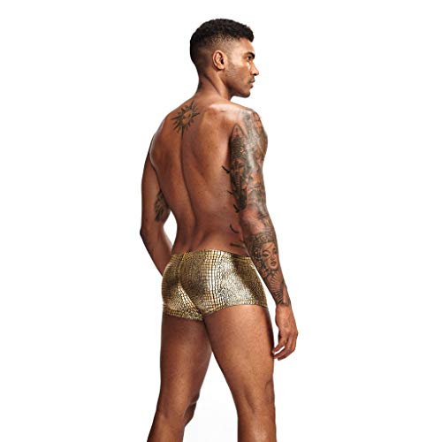 NAFING Lack- Optik Hipster Männer Slip Pants Latex Herren Sexy Strings Herren Sexy Thong Wet-Look Herren Boxershorts Erotik Dessous Unterwäsche Große Größen Slips Penisloch Unterhose Latex Kurze Hose