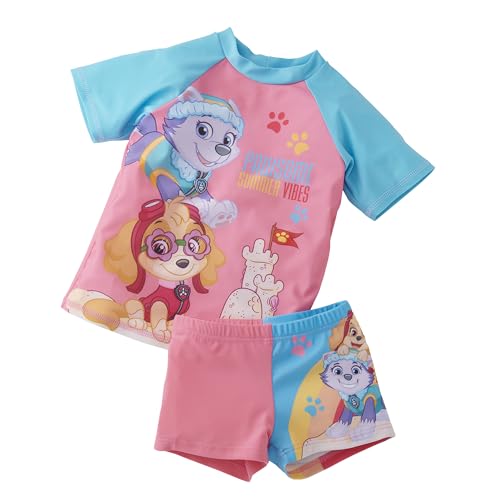 United Labels Paw Patrol Badeanzug zweiteilig UV Schutz 50+ für Mädchen, Rosa, 110-116, Badebekleidung Kinder mit Shirt und Hose, Bademode