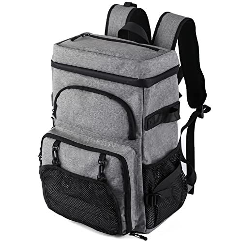 DEWUR Kühlrücksack 35L Thermo Rücksack Kühltasche Wasserdichter Picknickrücksack mit Flaschenöffner für Picknick Camping Strand Wandern Reisen Schwarz Einkaufen Grau