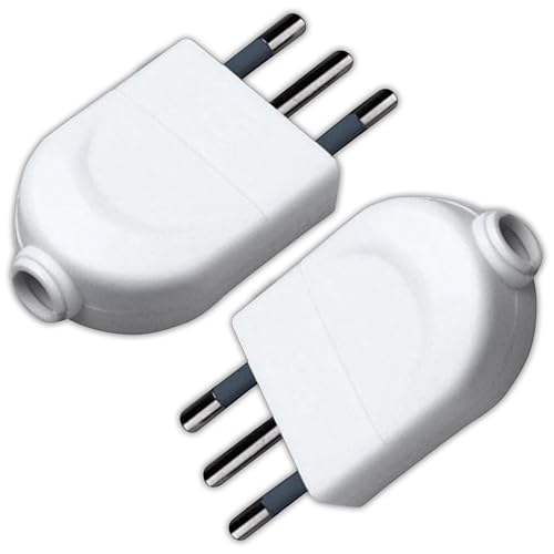 V-TAC 2 x italienischer Netzstecker 10 A – platzsparendes Design – 2 Stück – kleiner flacher Stecker mit geradem Kabelausgang – für Haus, Garage, Geschäft, Büro, Unternehmen – maximale Belastung 1500
