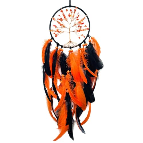 Baum des Lebens Traumfänger Wandkunst – Feder und Kristallsteine | Jugendwohnheim-Zimmer-Dekoration | Festival-Geschenk | spiritueller Schutz und Gelassenheit
