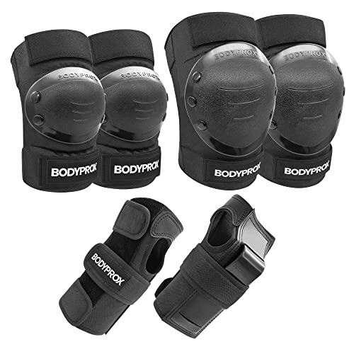 BODYPROX Knieschoner Ellenbogenschoner Handgelenkschützer Set für Inline-Skaten, Skateboarden, Roller Derby, BMX-Fahren und Inlineskaten (L)