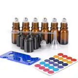 ComSaf 5ml Ätherische Öle Roller Glasflaschen, 6er Set Anti-UV Leer Glas Roll-on, Roll On Ätherische Öle, Roll On Flasche Leer, Pipette, Rollon Flaschen für Öle, Massage, Doterra Ätherische Öle